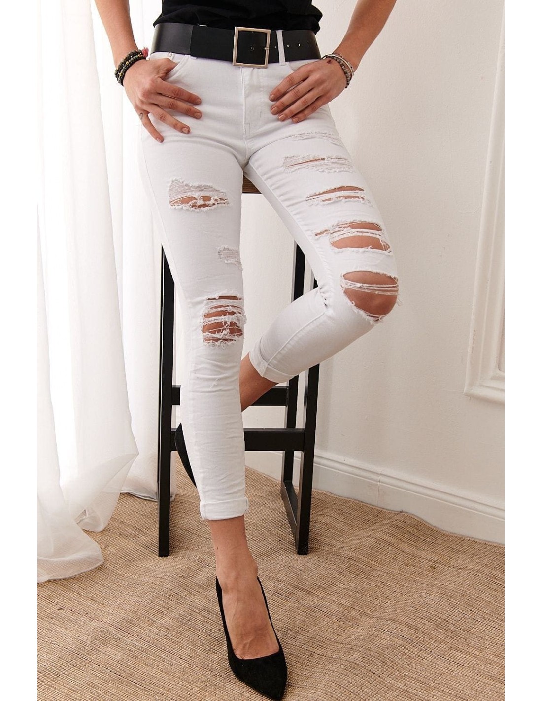 Weiße Jeans mit Löchern 3880 – Online-Shop – Boutique